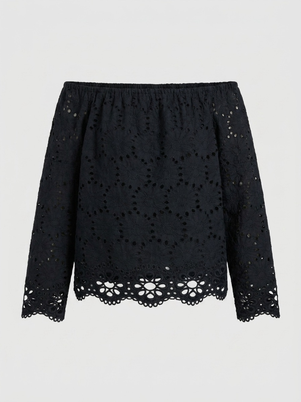 Bailey 44 Black Sunflower lace Blouse with bell sleeves scalloped hem